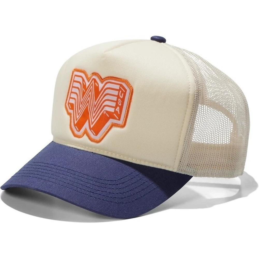 Whataburger Snapback Trucker  Hat Mesh Back Cap Cream Blue Orange